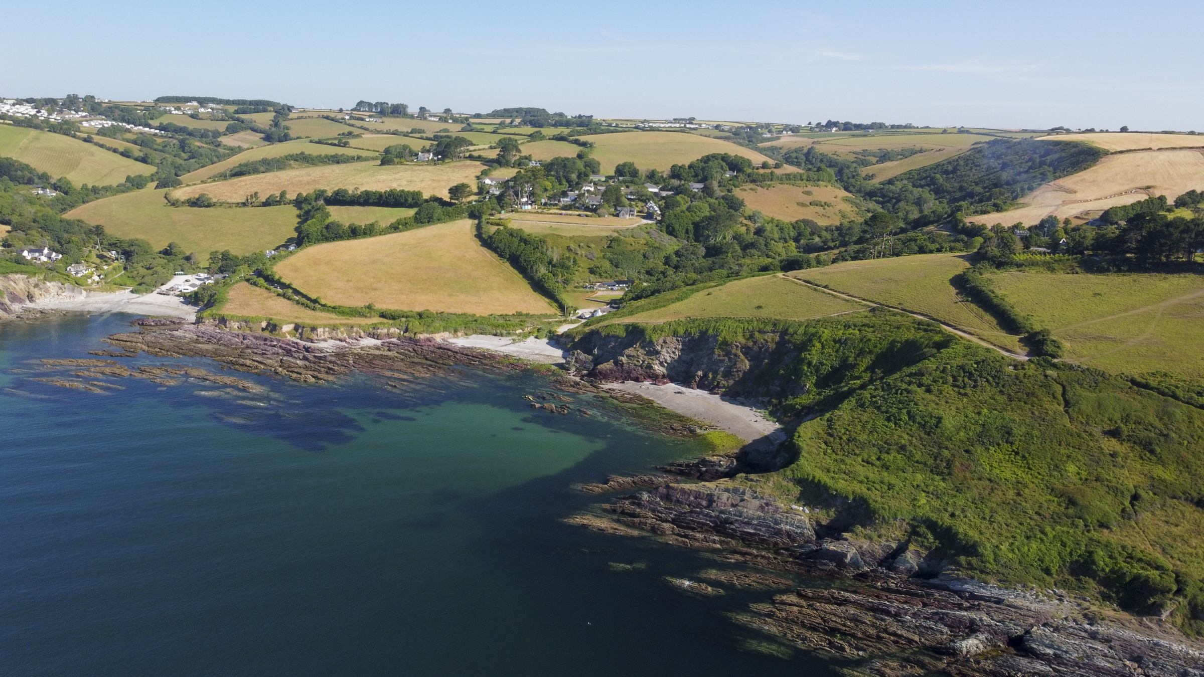 Aerial view across Talland Bay